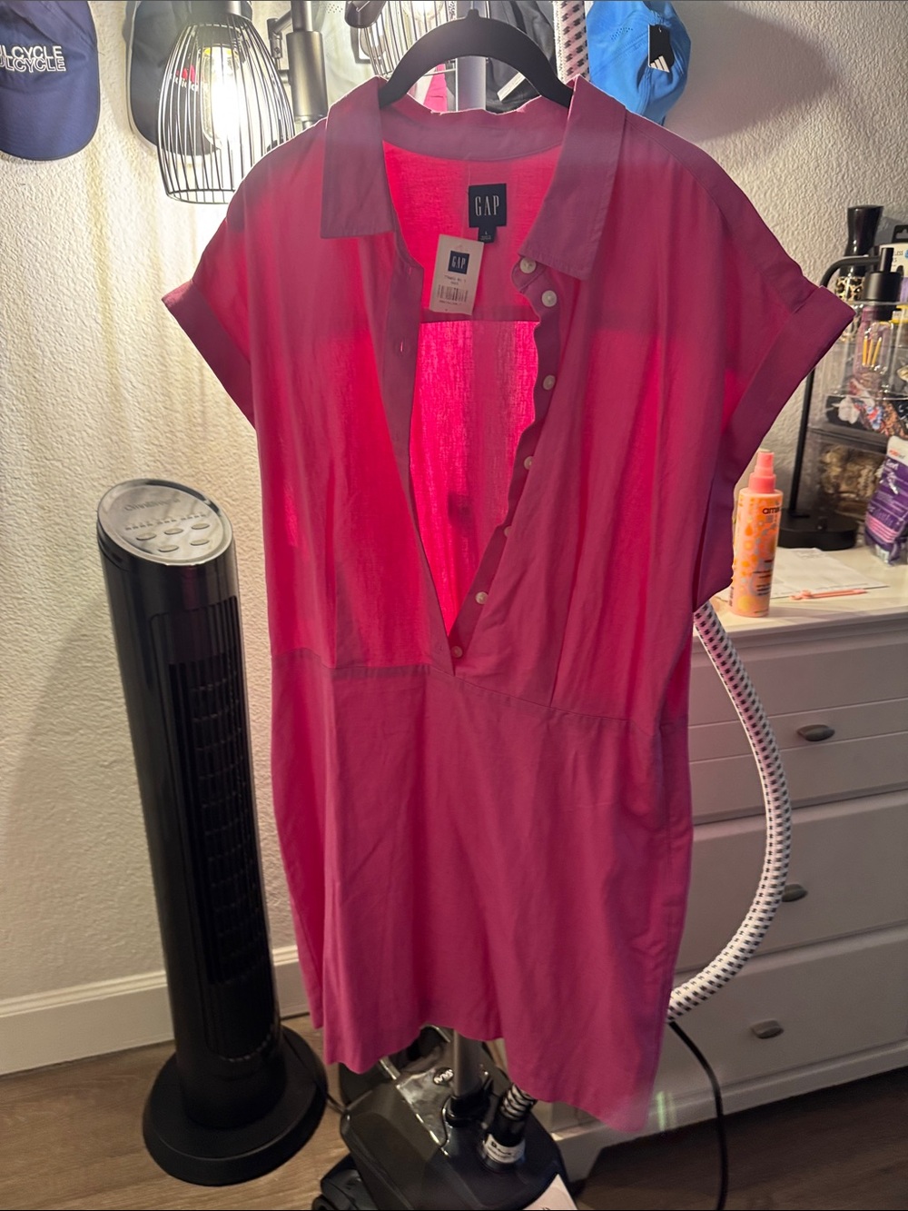 GAP Bright Pink Short Sleeve Button-Up Dress